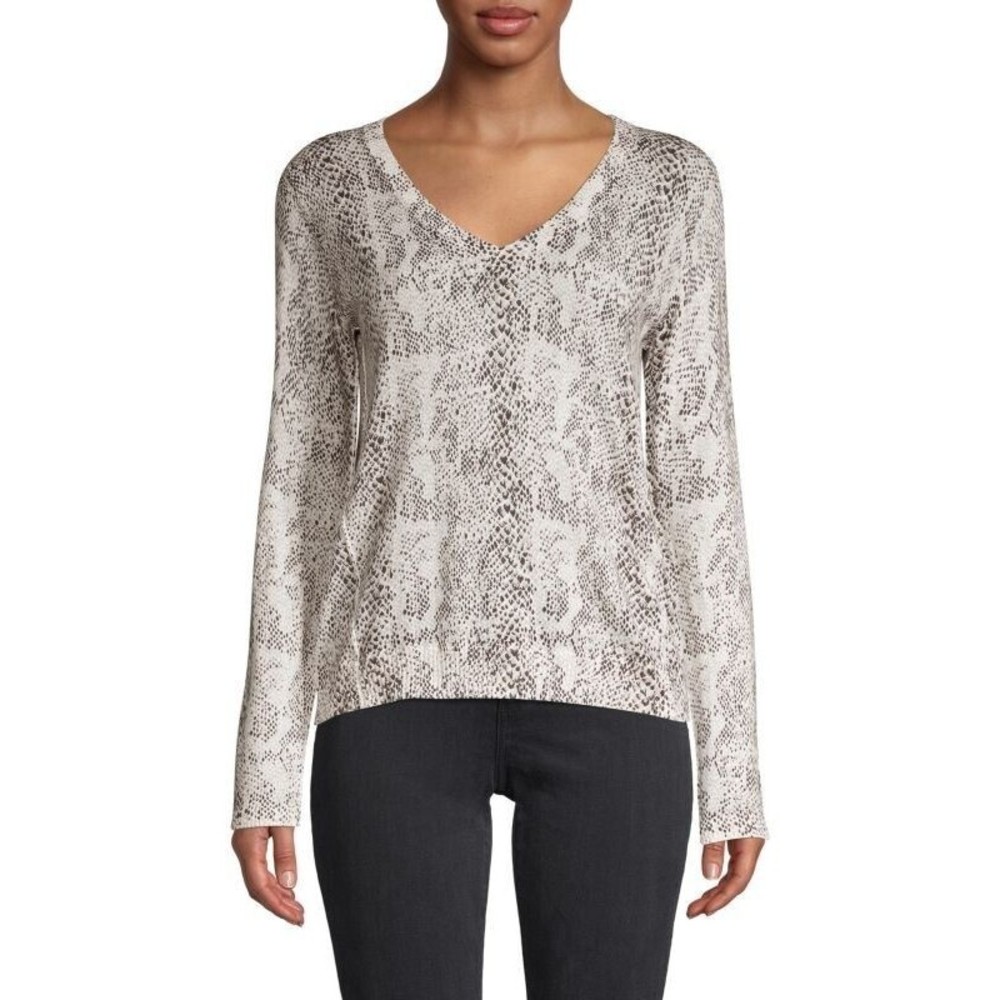 ATM Anthony Thomas Melillo Small Sweater Gray Snake Print V-Neck Cashmere Cotton